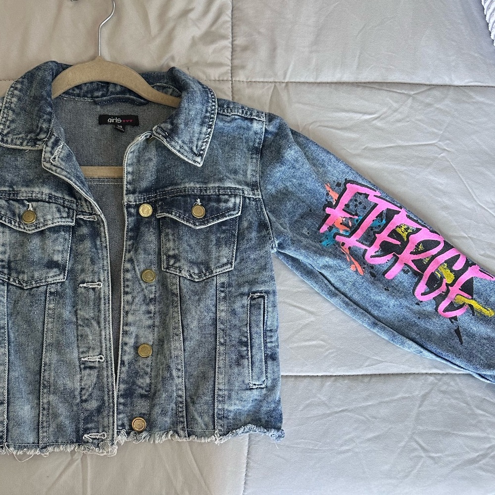 Girls' Denim Jacket with Fierce Sleeve Design